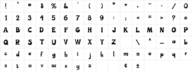 HappyGoLucky Regular  glyph index