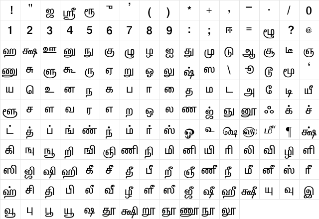 LT-TM-Barani Regular  glyph index
