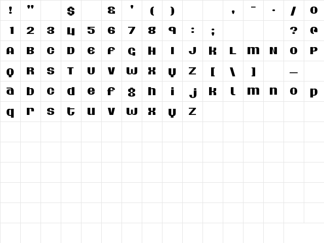 Silver Dollar Regular  glyph index