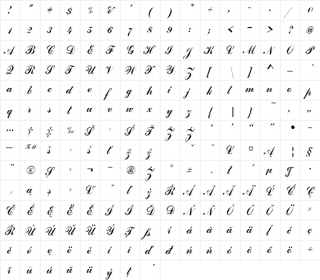 CommeScrDEE Regular  glyph index