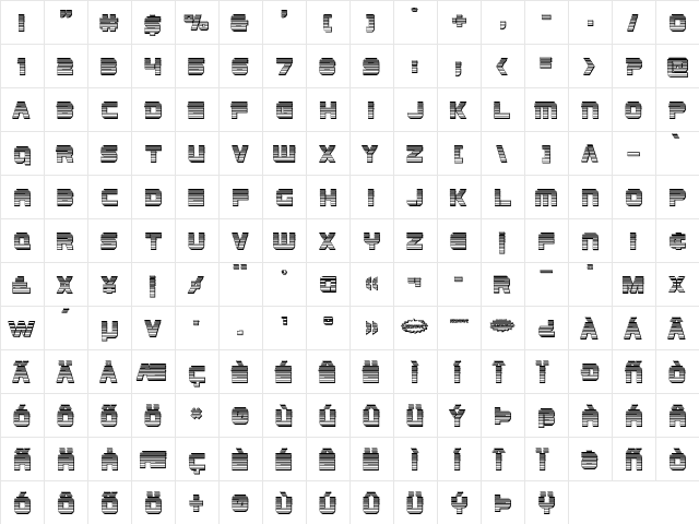 Edge Racer Chrome Regular  glyph index