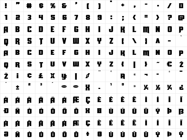 Union Gray Regular  glyph index