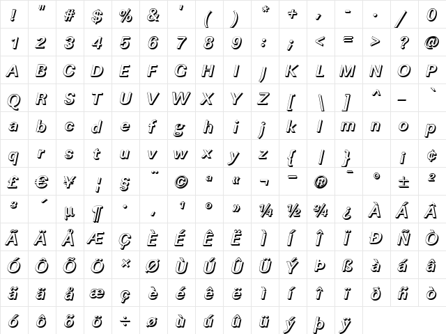 LinearSh BoldItalic  glyph index