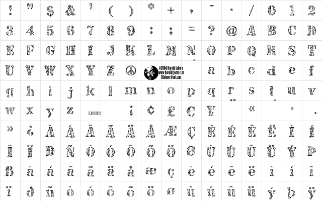 JJStencil Light Regular  glyph index