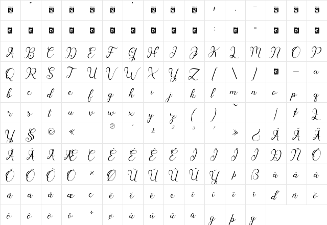 Havina Regular  glyph index