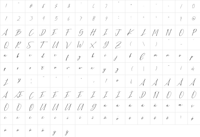 Bethany Script Regular  glyph index