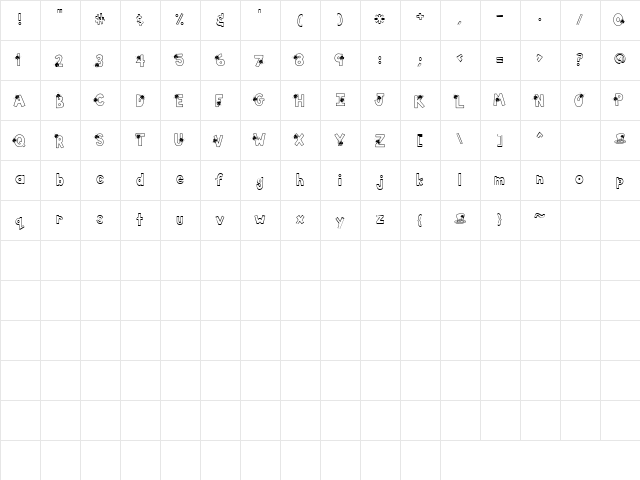 LD Irish Regular  glyph index