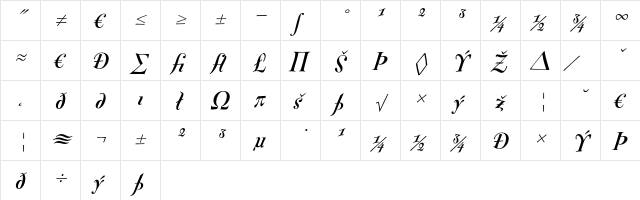 FontesqueText-BoldItalicExpert Regular  glyph index