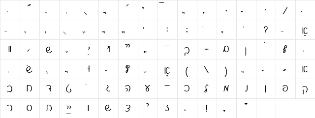 Shalom Script  glyph index