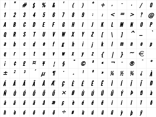 EngGothic BoldItalic  glyph index