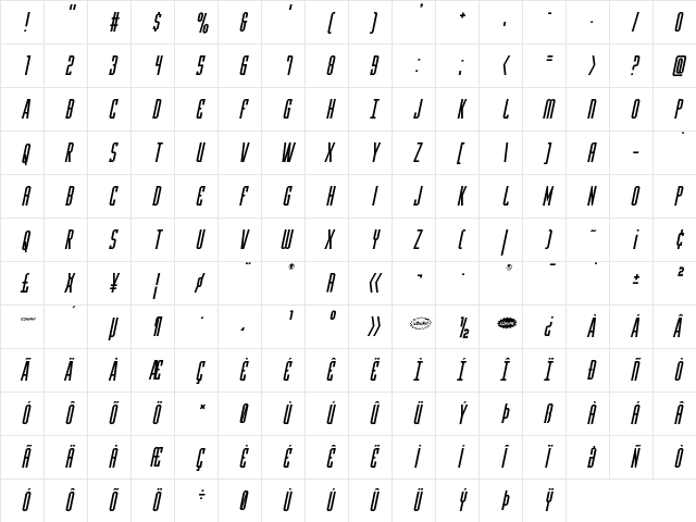 Y-Files Title Italic Italic  glyph index