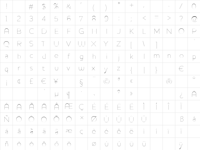 HouschkaThin Regular  glyph index