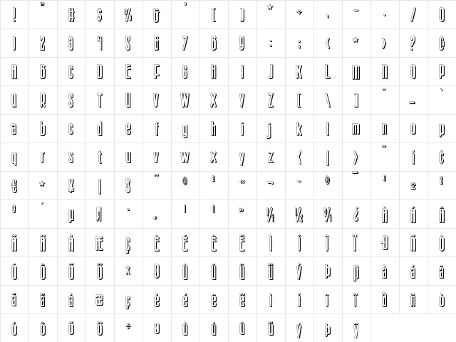 Sister Europe Shadow Shadow  glyph index