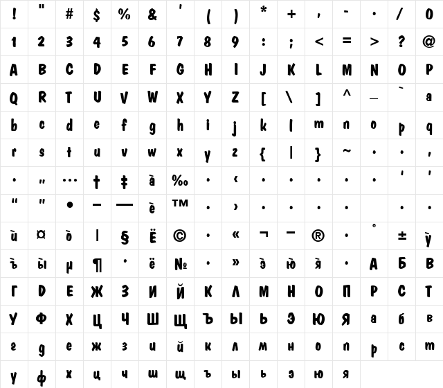 DominicaCyr Bold  glyph index