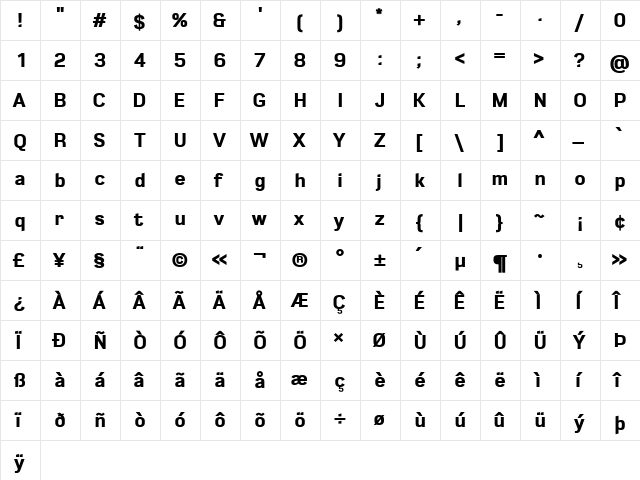 LT Emphasis Regular  glyph index