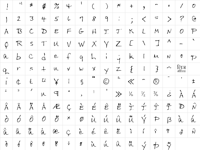 LEHN206 Regular  glyph index