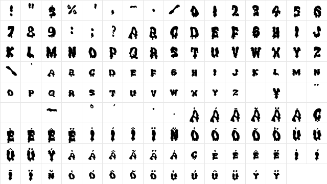 DrippingGoo Regular  glyph index