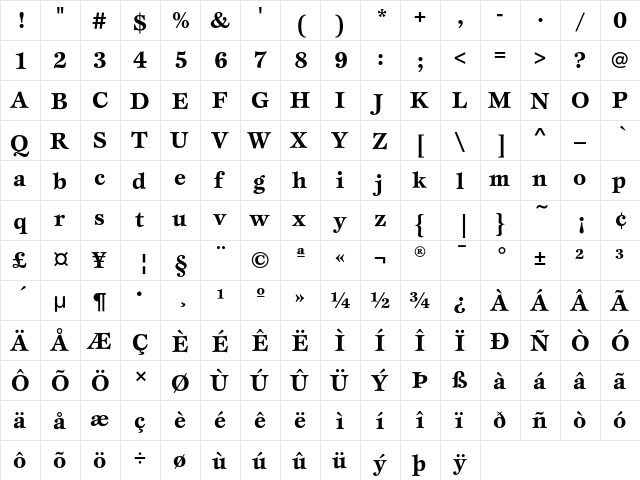 EspritEF Bold  glyph index