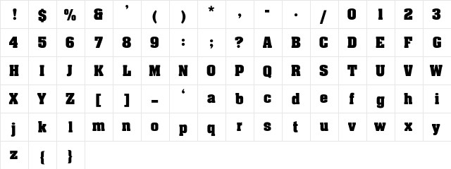 Donwell Regular  glyph index
