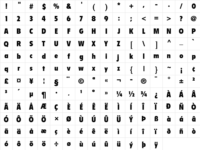 Flyer Black Condensed  glyph index