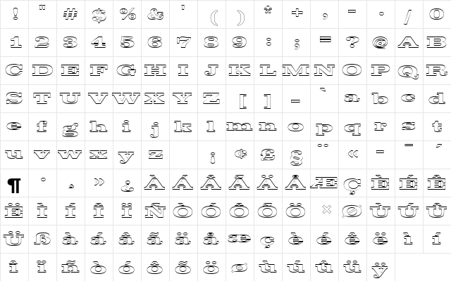 ClarendonTBolExpOu1 Regular  glyph index