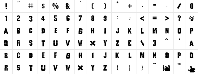 Godzilla Regular  glyph index