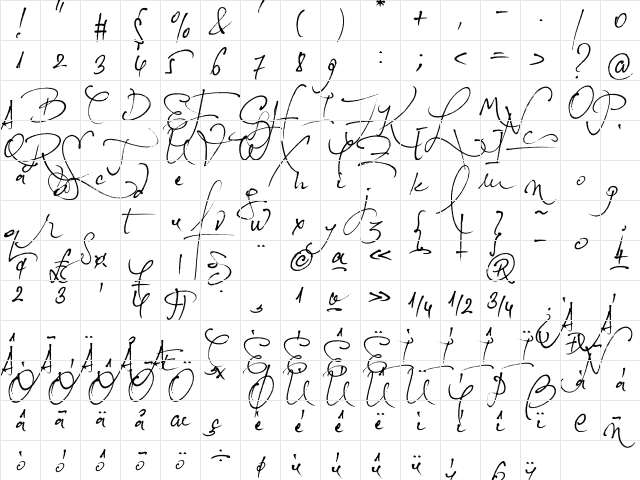 Loveletter No. 9 Regular  glyph index