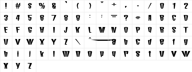 MunsterMash Bold  glyph index