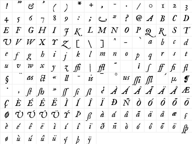 IM FELL English Italic  glyph index