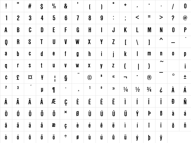 Nimbus Sans Becker DCon Bold  glyph index