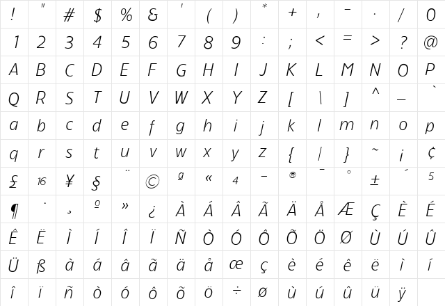 TFForever Light  glyph index