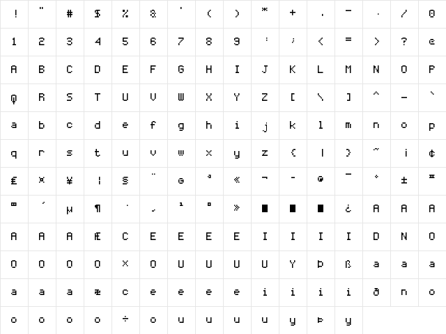 Coder's Crux Regular  glyph index