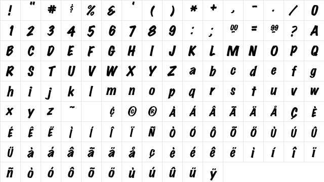 MarkerBoardSSK BoldItalic  glyph index
