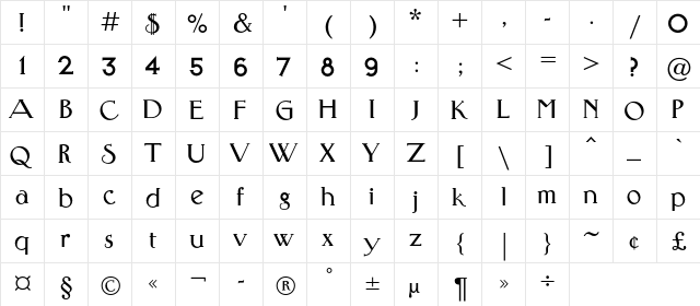 FaRerC Regular  glyph index