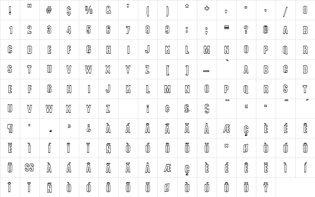 GothicOutTitDRo1 Regular  glyph index