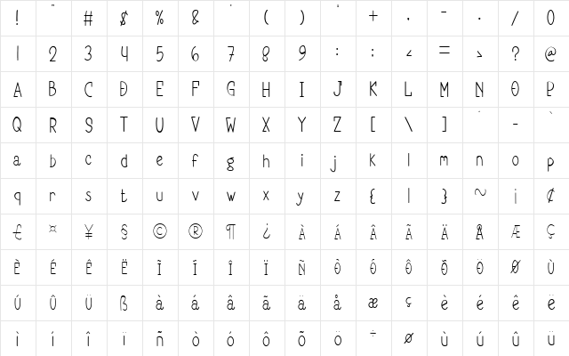 Second Date Regular  glyph index