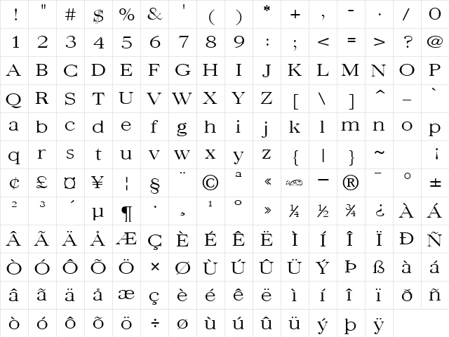 Quantas Broad Light Regular  glyph index