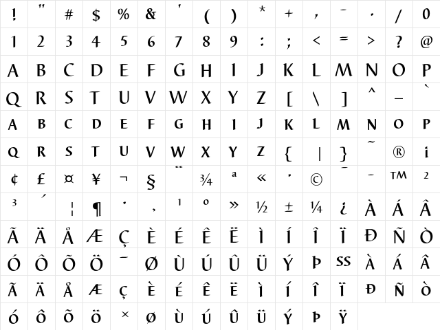 Barbedor DC D Medium  glyph index