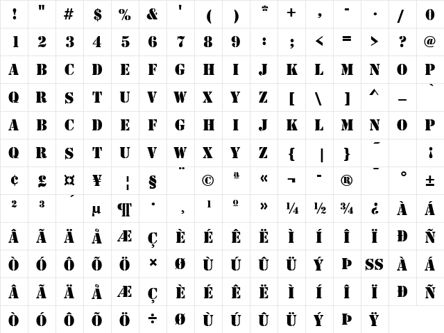 Stencil DB Regular  glyph index