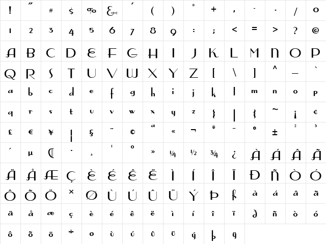 Quoi Chou NF Bold  glyph index