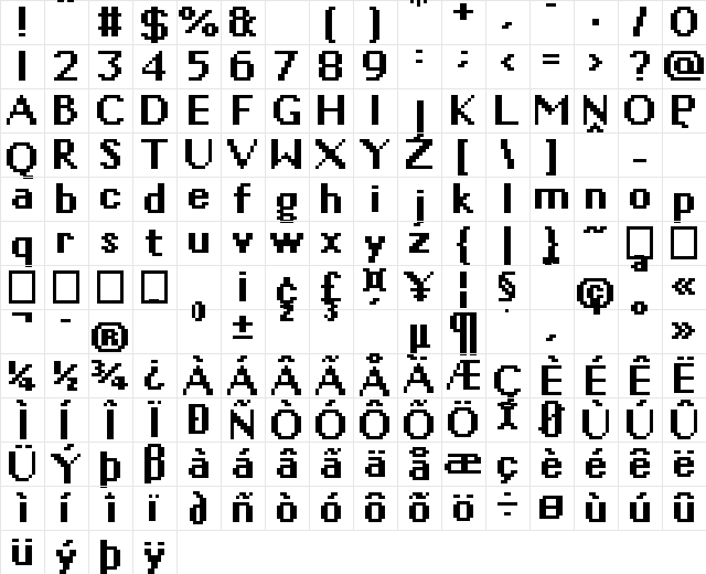 01Phonetix Bold  glyph index