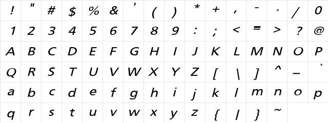 Basler  Expanded Oblique 2 Regular  glyph index