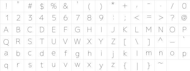 M+ 1p thin  glyph index