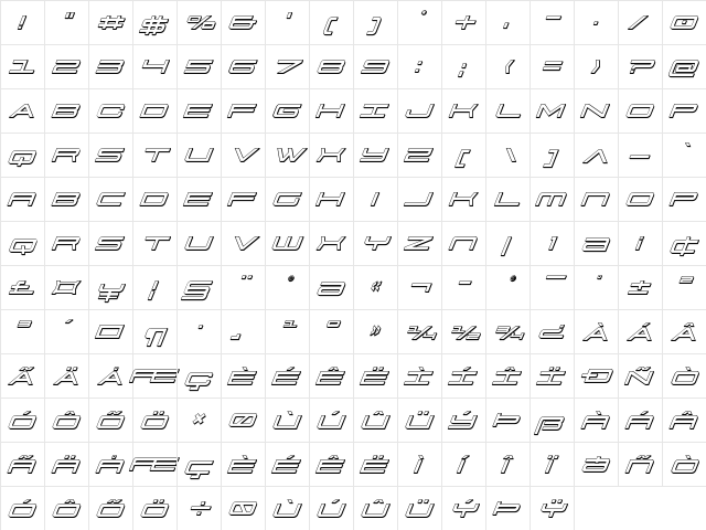 911 Porscha 3D Italic Italic  glyph index