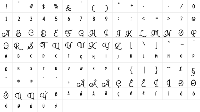 Colgneries Regular  glyph index