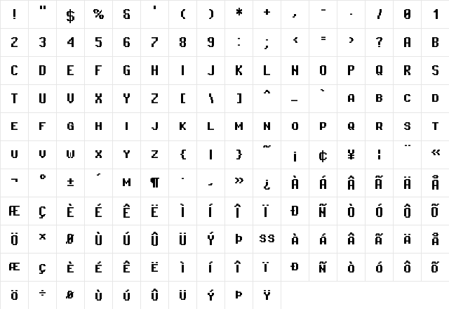 Pixel Operator SC Bold  glyph index