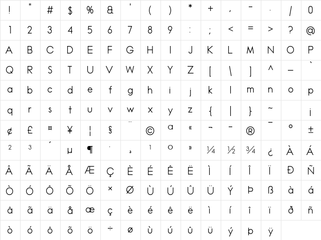 Madeleina Sans Regular  glyph index