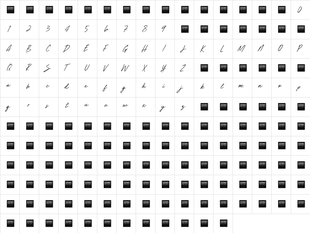 Simulate Minds - Demo Regular  glyph index
