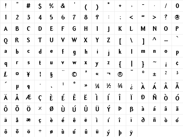 TemaCantanteSans Regular  glyph index