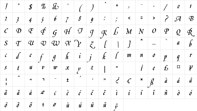 Le Griffe Std Regular  glyph index